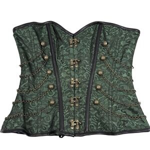 Charmian Green Gold Ornate Corset Whimsigoth Steampunk Regency Boustier Women XL